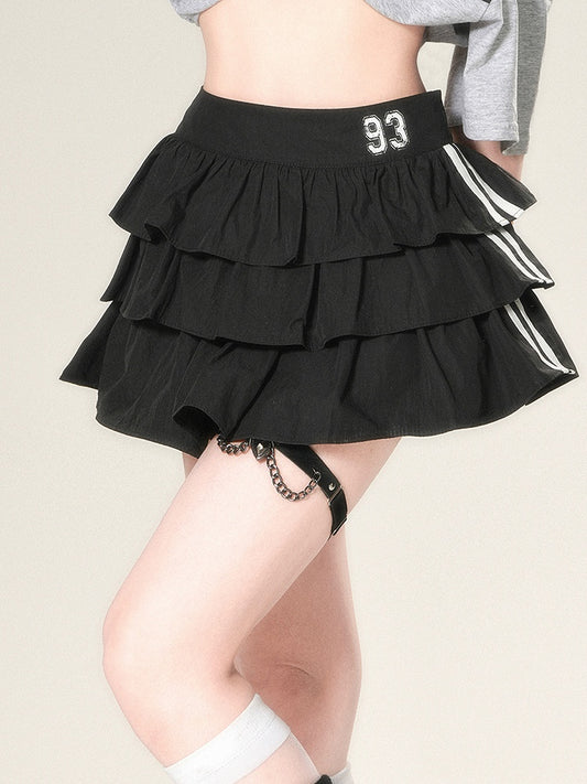 Tiered Skirt Black Glamorous Lined