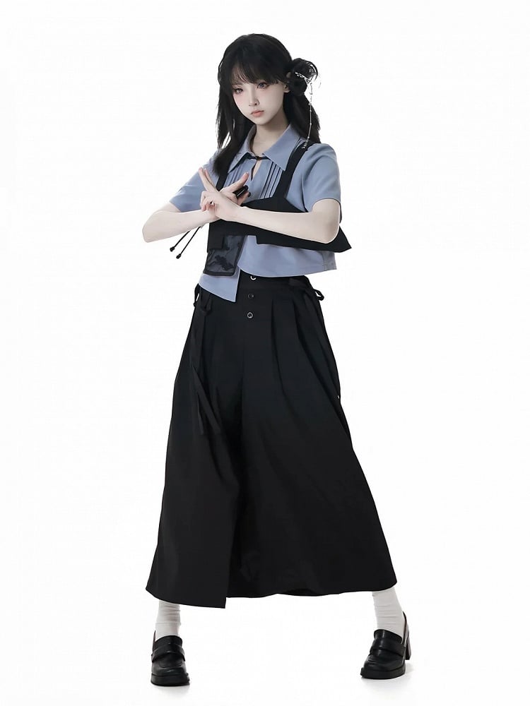 Embroidery Button Cheongsam Style Top Black Pine Tree Knot