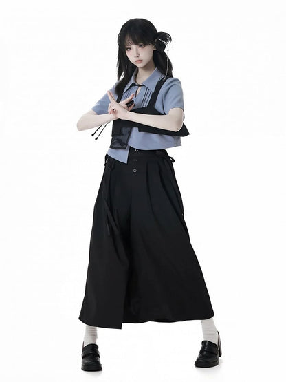 Embroidery Button Cheongsam Style Top Black Pine Tree Knot