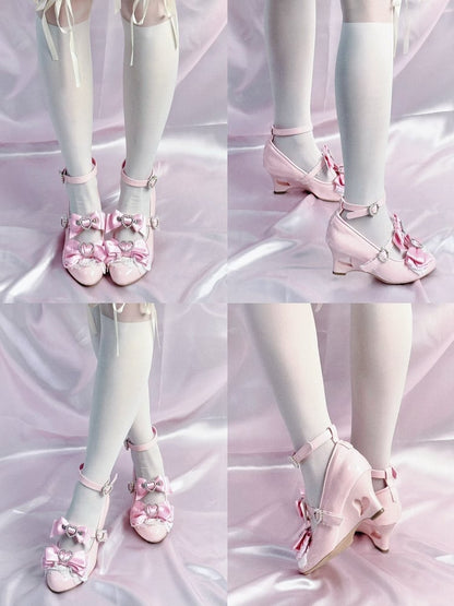 Pink Mary Cut-out Jirai Kei Light Gyaru Fashion Heels Janes Shoes Heart Wedge