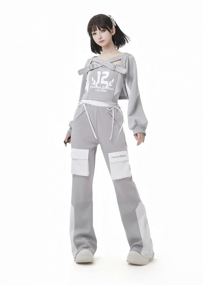Waist Grey Design High White Colorblock Glamorous Flared Pants