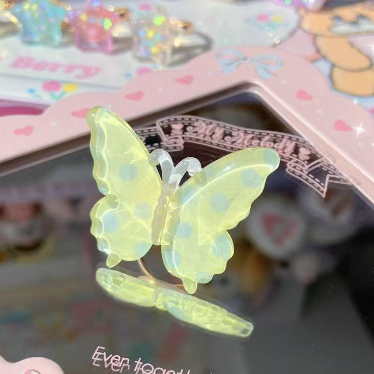 Pink/Yellow/Blue/Purple Decorated Polka-dot Pattern Butterfly Ring