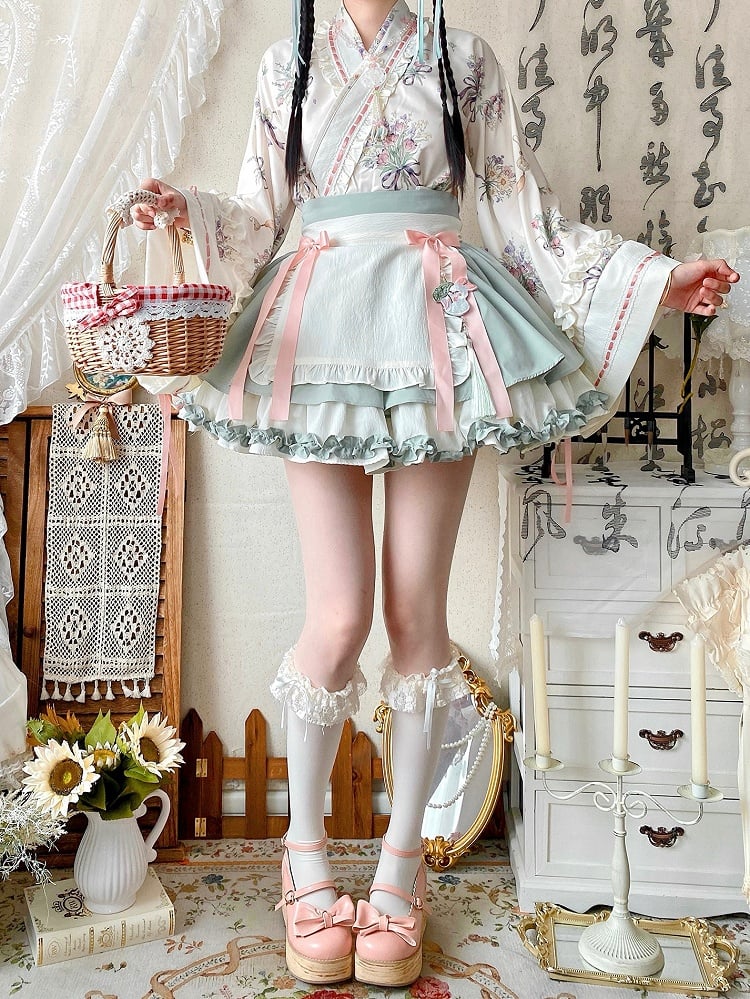 Light Neckline Green Lolita Han Medicine Crossover Herbal + Top Skirt Set