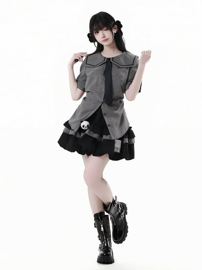 Elastic Plush Panda Bubble Skirt Waist with Card Black Holder