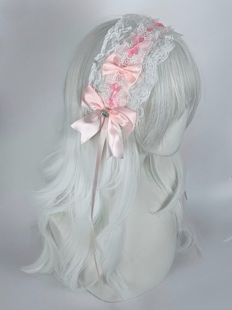 Jirai Kei Bow Rhinestone Ruffled Lace Trim Hairband