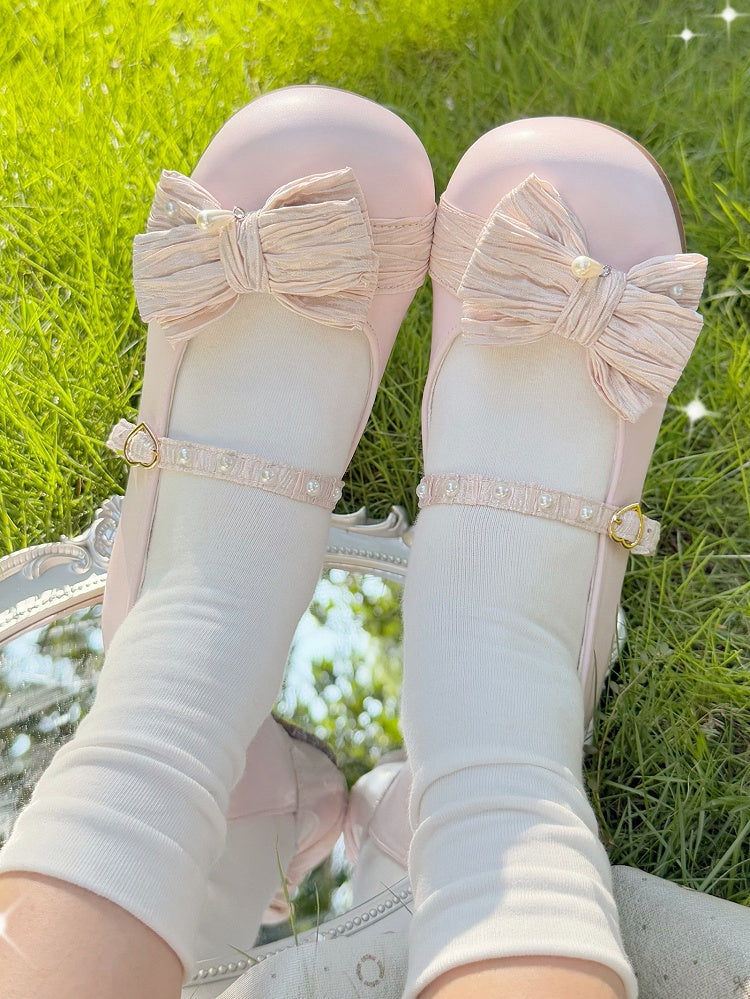 Rosa runde verzierte Schuhe Erdbeere Top an der Spitze Schnalle Schleife Herz Lolita Perlen