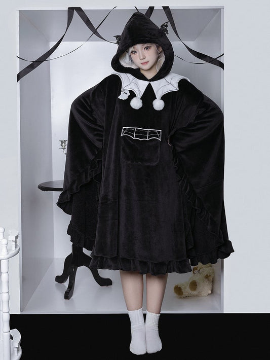 Black Little Ghost Cloak + Spider Web Embroidery Collar