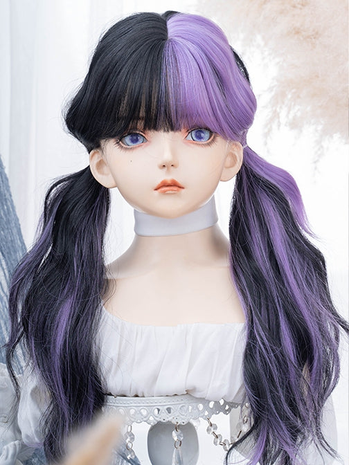 PurpleBlack With Wig 74CM Bangs Length Wavy Air Split Color