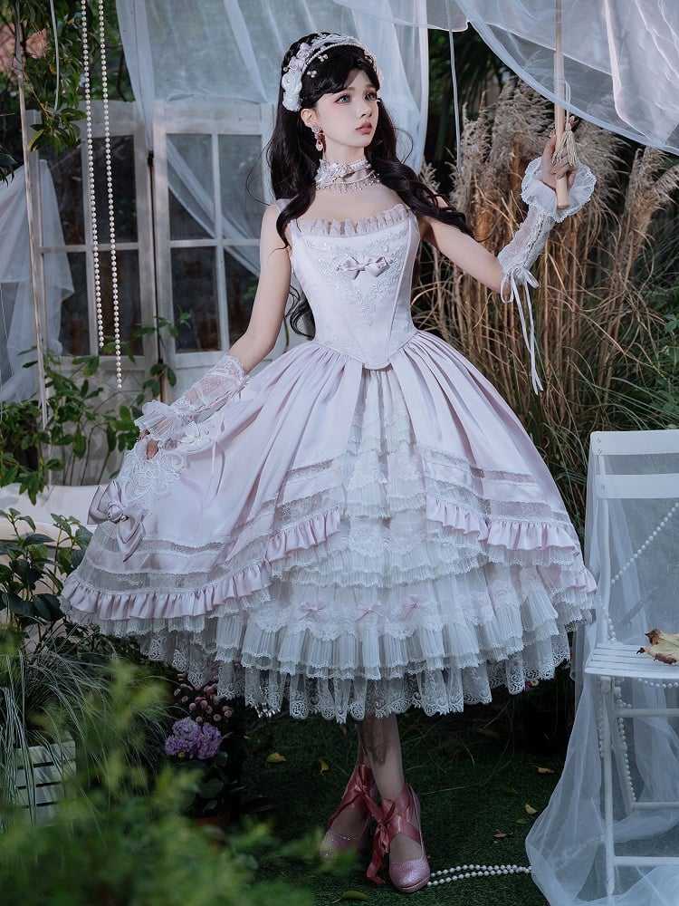 Robe de mariée élégante rose clair Hanayome Lolita JSK, ensemble complet