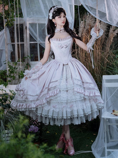 Rosette Light Pink Elegant Wedding Hanayome Lolita Jumper Skirt + Underskirt