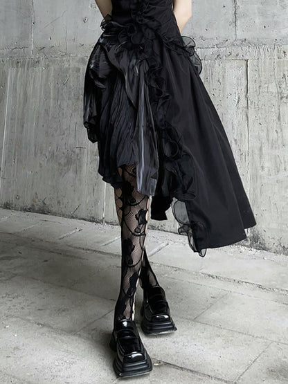Gothic Black Rosette  Fishnet Tights