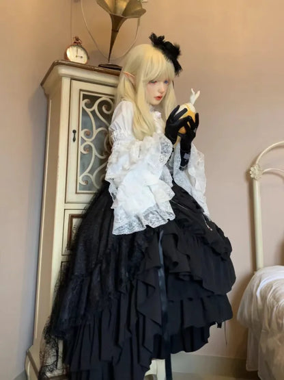 Black Waist Under Drawstring Lolita High Corset / Gothic Boned Skirt