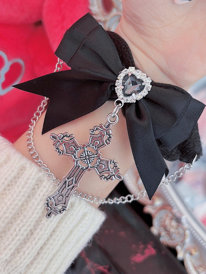 Jirai Bracelet Cross Bowknot White/Black Charm Kei