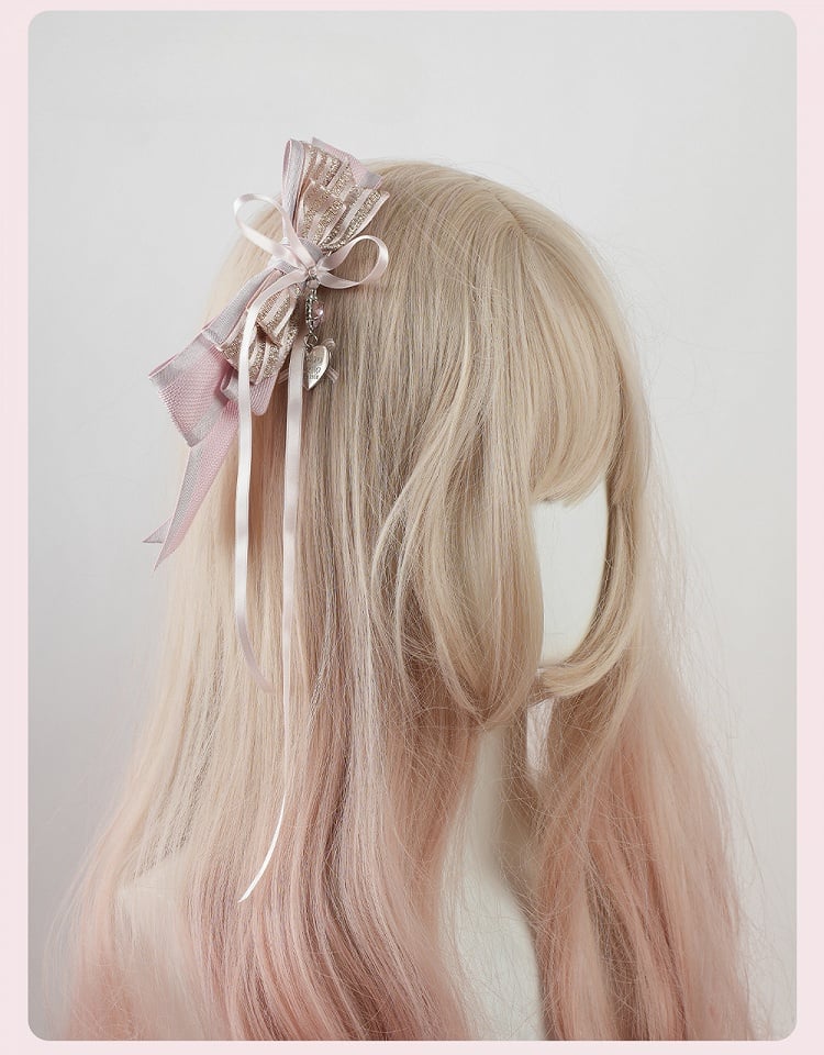Pink Big Bow Heart Rhinestone Charm Lolita Hairclips