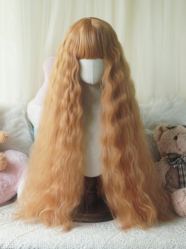 Caramel/Blonde/Orange/Light Blonde Hip Length Curly Wig With Full Bangs
