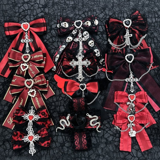 24 options de barrettes à cheveux noires et rouges pour Halloween Jirai Kei