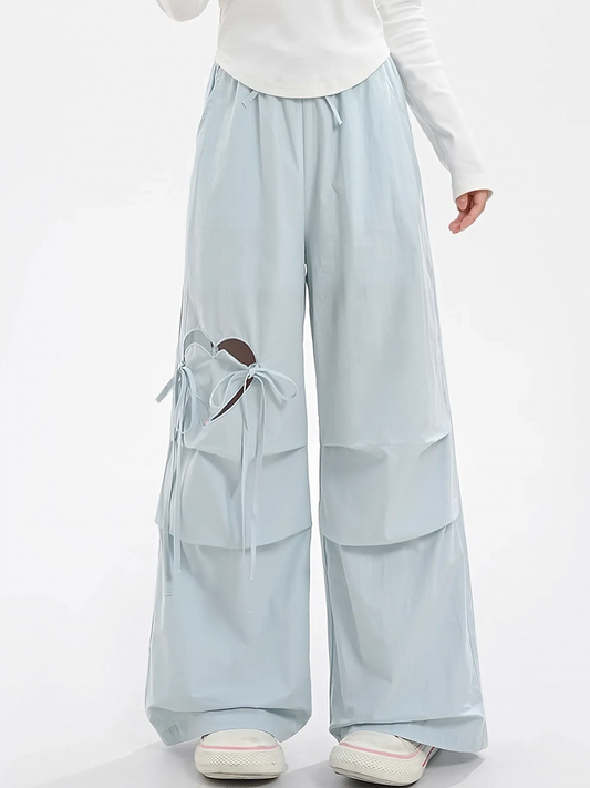 Blau/Rosa Hose mit weitem Bein und herzförmigem Ausschnitt und Kordelzug in der Taille