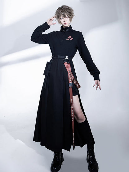 and Black Waist Cargo Straps Bag Skirt High with Slit