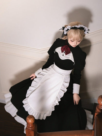 Black and White Juliette Sleeves Maid Apron Waist Lolita