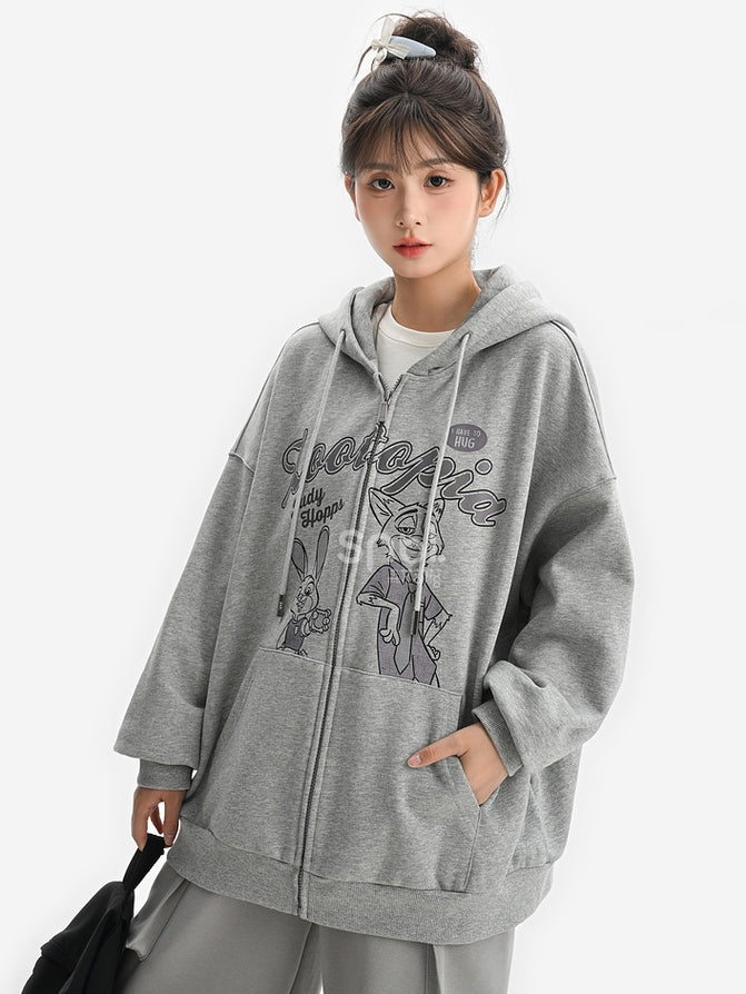 Zootopia Judy and Nick Print Grey Zip Hoodie