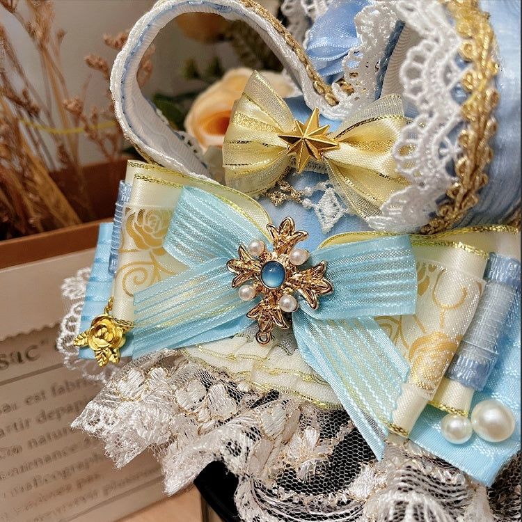 Rhinestone Beaded Crown Hime BlueWhite Hat And Mini Decorated Lolita