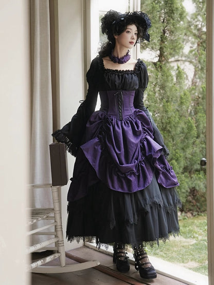 Lolita Purple Waist Under Drawstring Boned Bust Gothic High Skirt