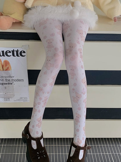 White Sweet Bear Heart Tights