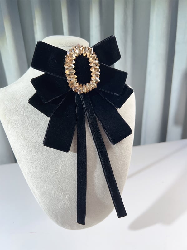 Rhinestoned Velvet Big Bow Brooch