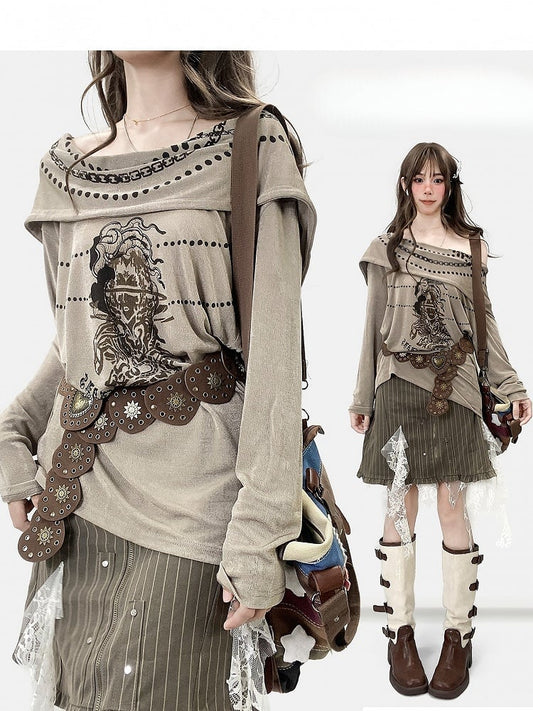Cowl Print Khaki Fashion Design Hoodie Neckline Millard