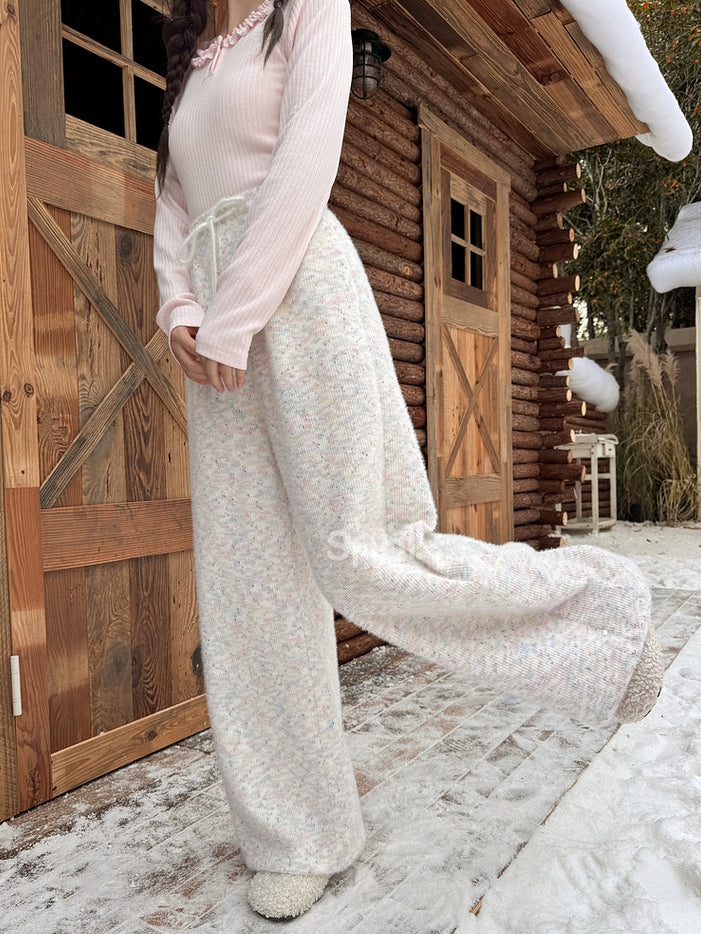 Pantalon large taille haute en tricot coloré