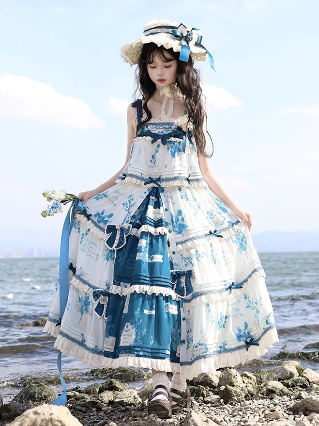 Summer Skirt Plus Mulberry Blue Cami Print Top + Lolita Available Set Sizes