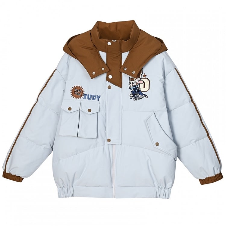 Applique Blue Thick Hooded Jacket