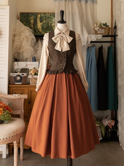 Orange Lace-up Back Corset Belt Waist Classic Lolita Skirt