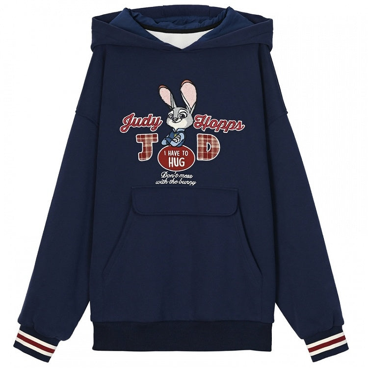 Zootopia Judy Applique Navy Blue Loose Hoodie