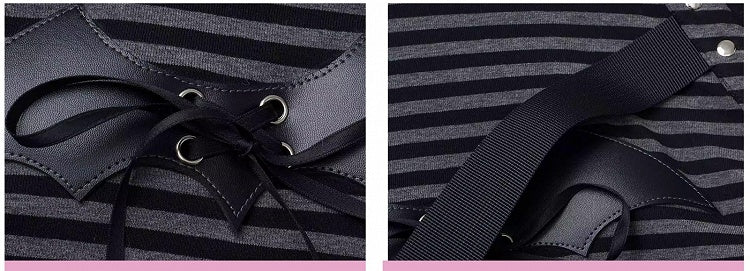 Sweat à capuche rayé noir et gris en PU avec boucle de chauve-souris et oreilles d'ours