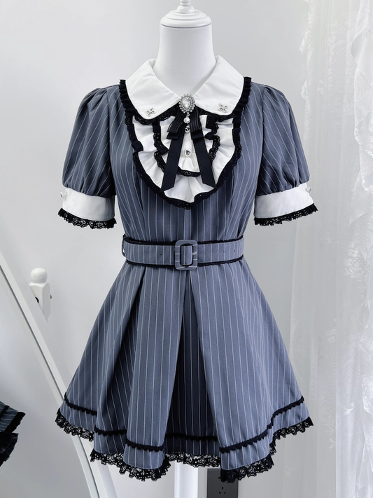 Set Collar Dark Peter Blue Top Pan Kei Stripes Maid Shorts Jirai with