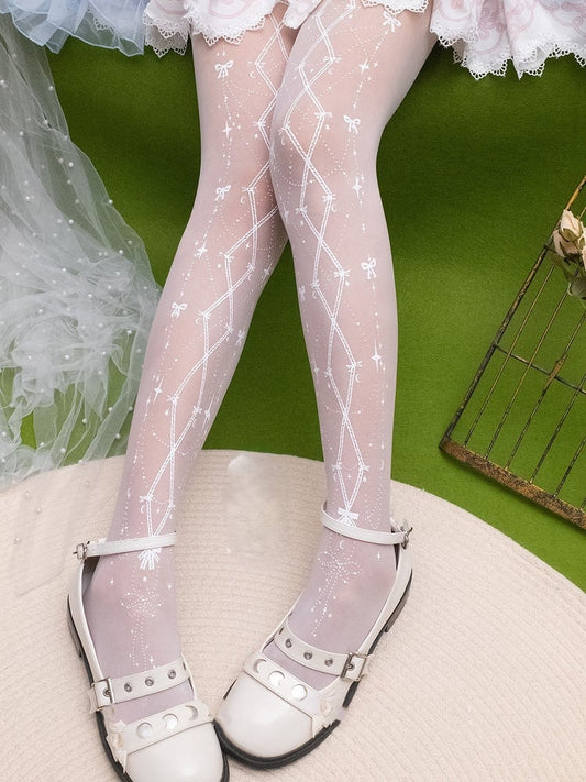 Black/White Tights Print Lolita Bowknot