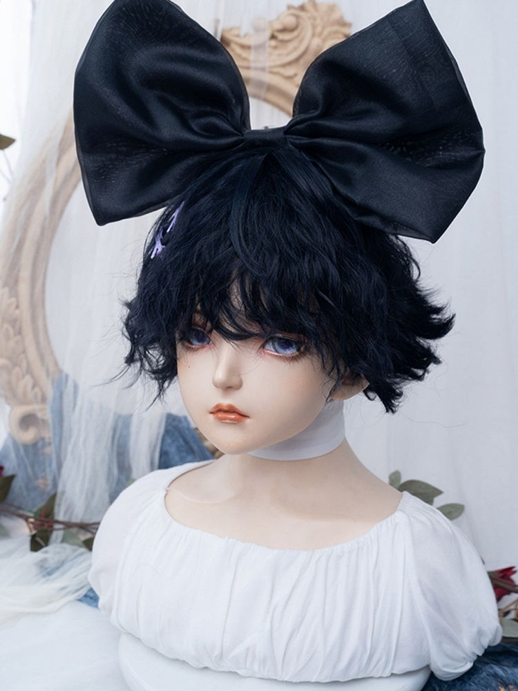 Dark Blue Short Wavy  Boy Style Wig