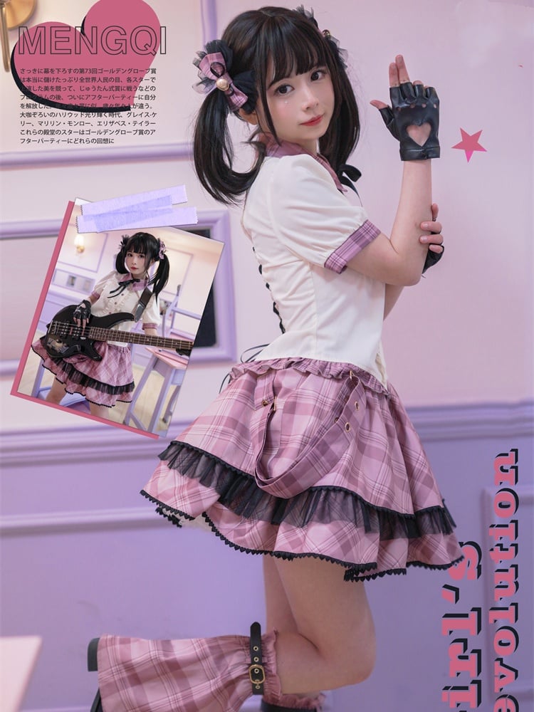 Pink Plaid Buckle Strap Thigh-length Idol Lolita Skirt