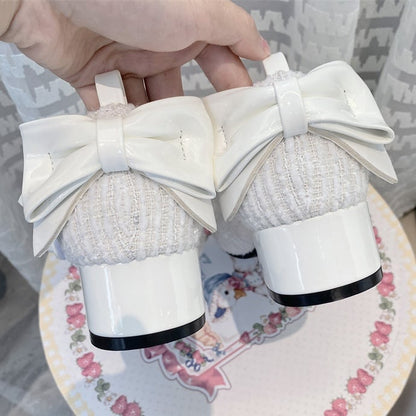 White Bowknot Round Toe 3.5CM Block Heel Lolita Mary Janes