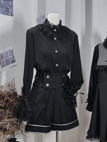 Shorts Straight-leg Black Ouji Waist Lolita High