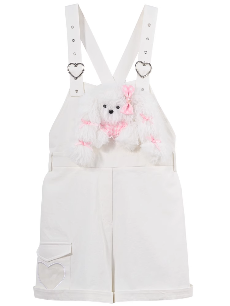 Puppy with White Heart Buckles Overalls Plushie Cute