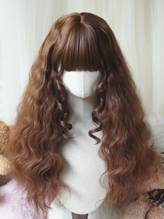 Caramel/Blonde/Orange/Light Blonde Long Wavy Wig With Full Bangs