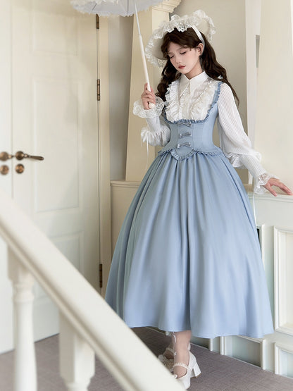 Classic Jumper Ruffle Bust Lolita Dress Under Trimming Skirt Edge Scalloped Elegant Blue