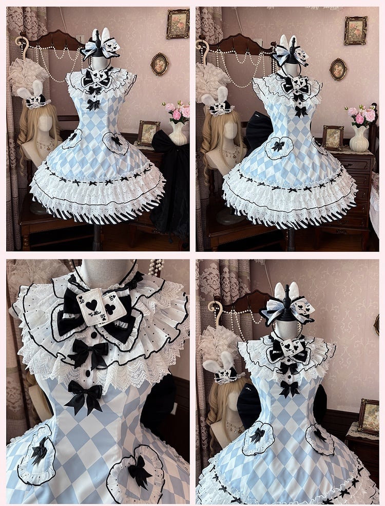 OP Alice in Wonderland Vibes Blue Diamond Pattern Sweet Lolita Dress