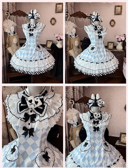 OP Alice in Wonderland Vibes Blue Diamond Pattern Sweet Lolita Dress