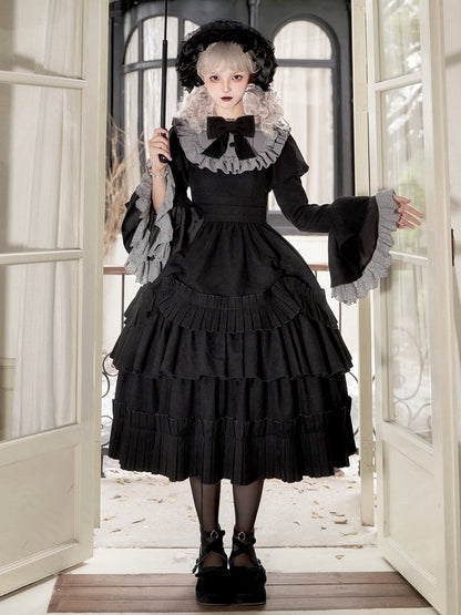 Black Elastic Waist Underskirt Box Pleat Hemline Skirt