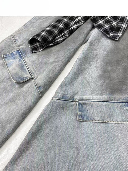 Wide-leg With Blue Bittersweet Jeans BlackWhite Plaid Pattern Accessory Cut Detachable