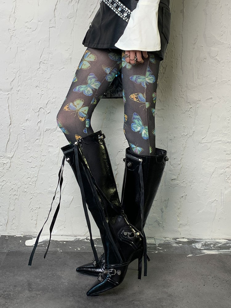 Punk Black Y2K Butterfly Tights