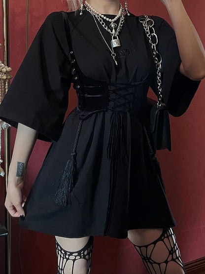 Oversized Dark mit Kleid Black Frenzy Tonal T-Shirt Stickerei